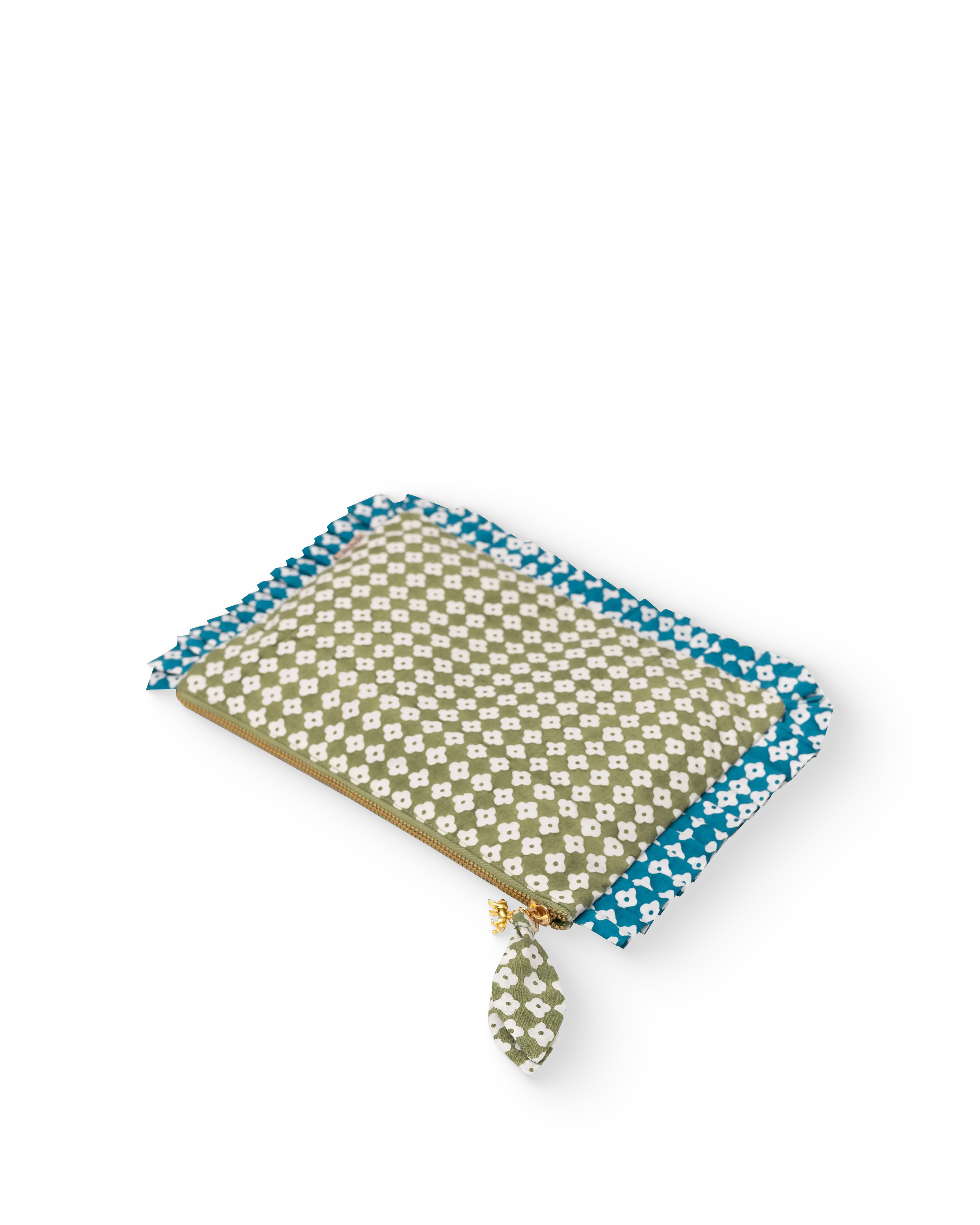 Green Dot Blossom Frill Everyday Pouch