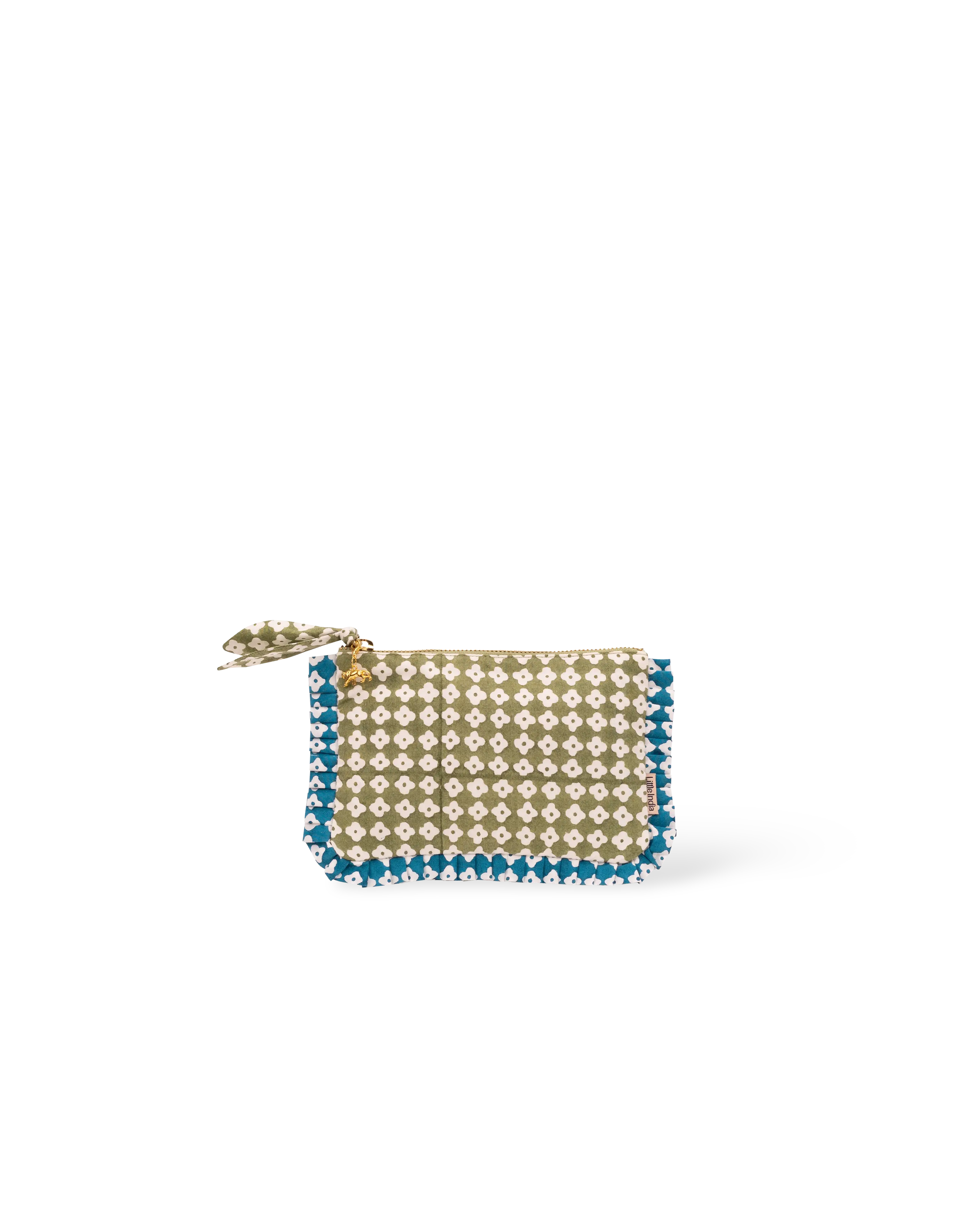 Green Dot Blossom Frill Mini Pouch