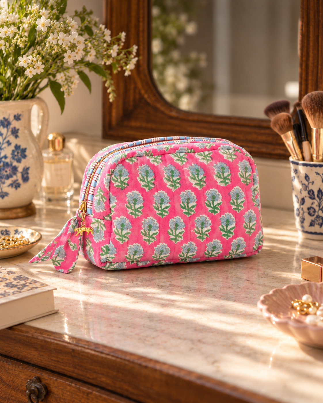Pink Buta Makeup Bag