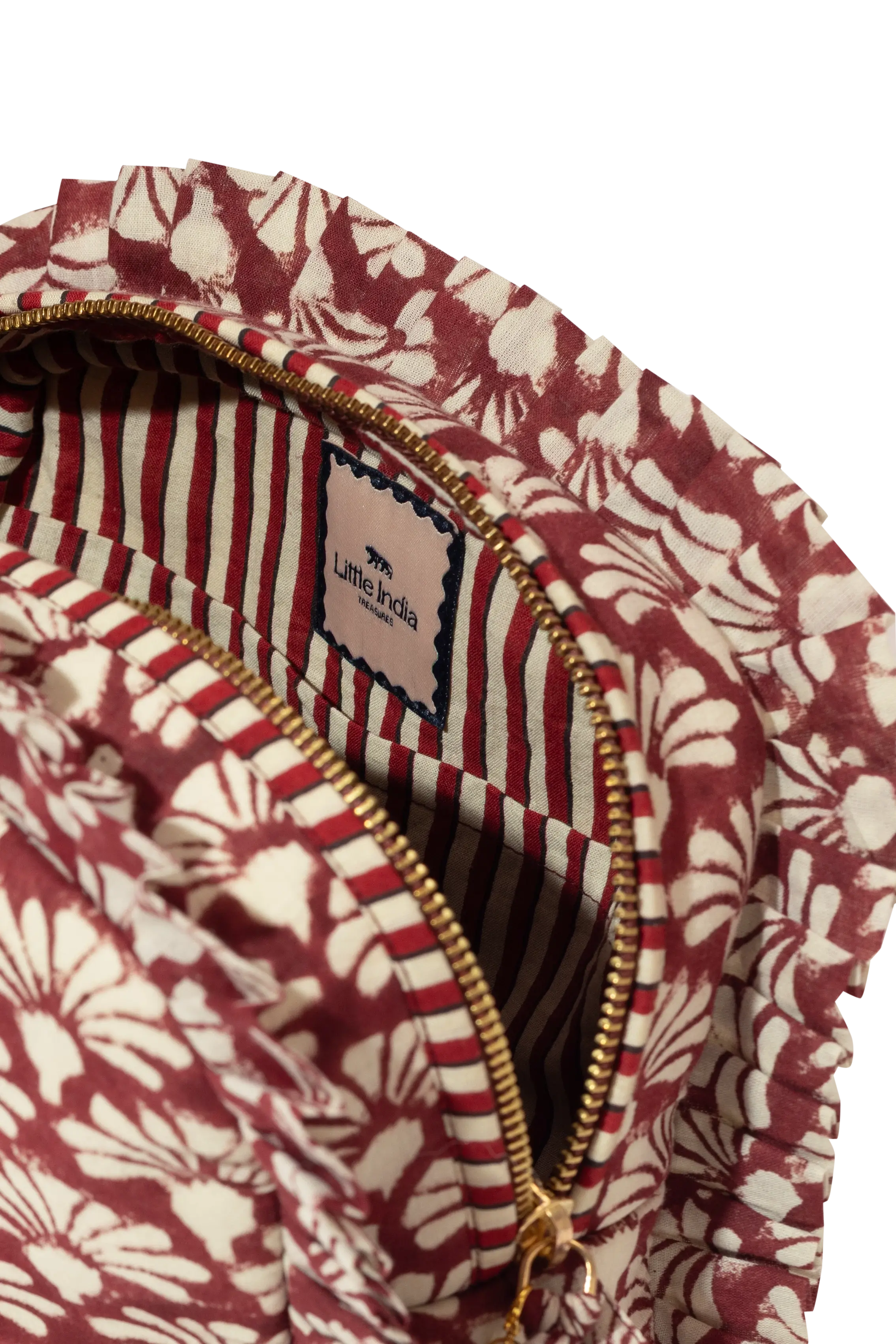 Burgundy Shankh Phool Frill Makeup Bag