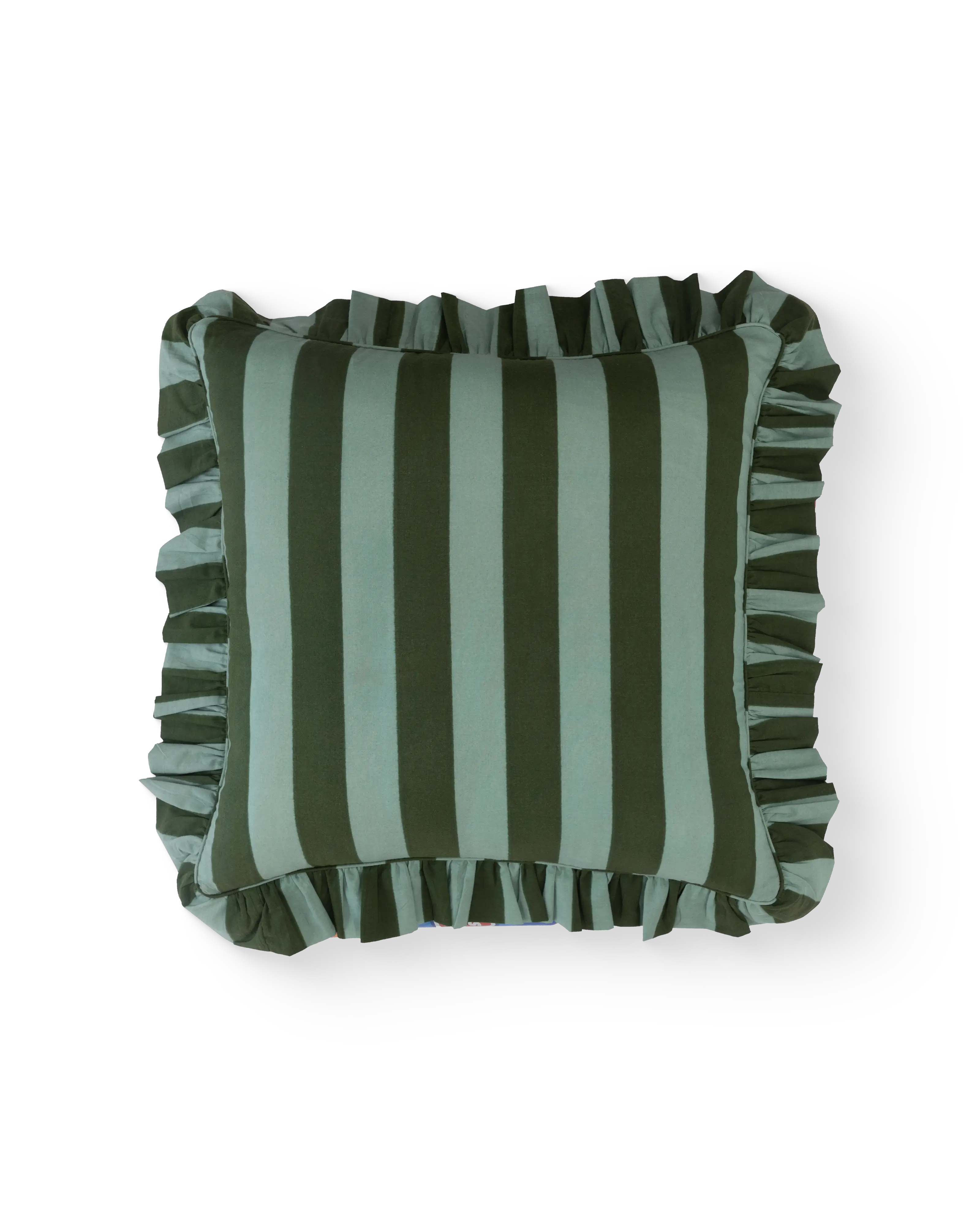 Olive & Sage Striped Ruffle Cushion Cover