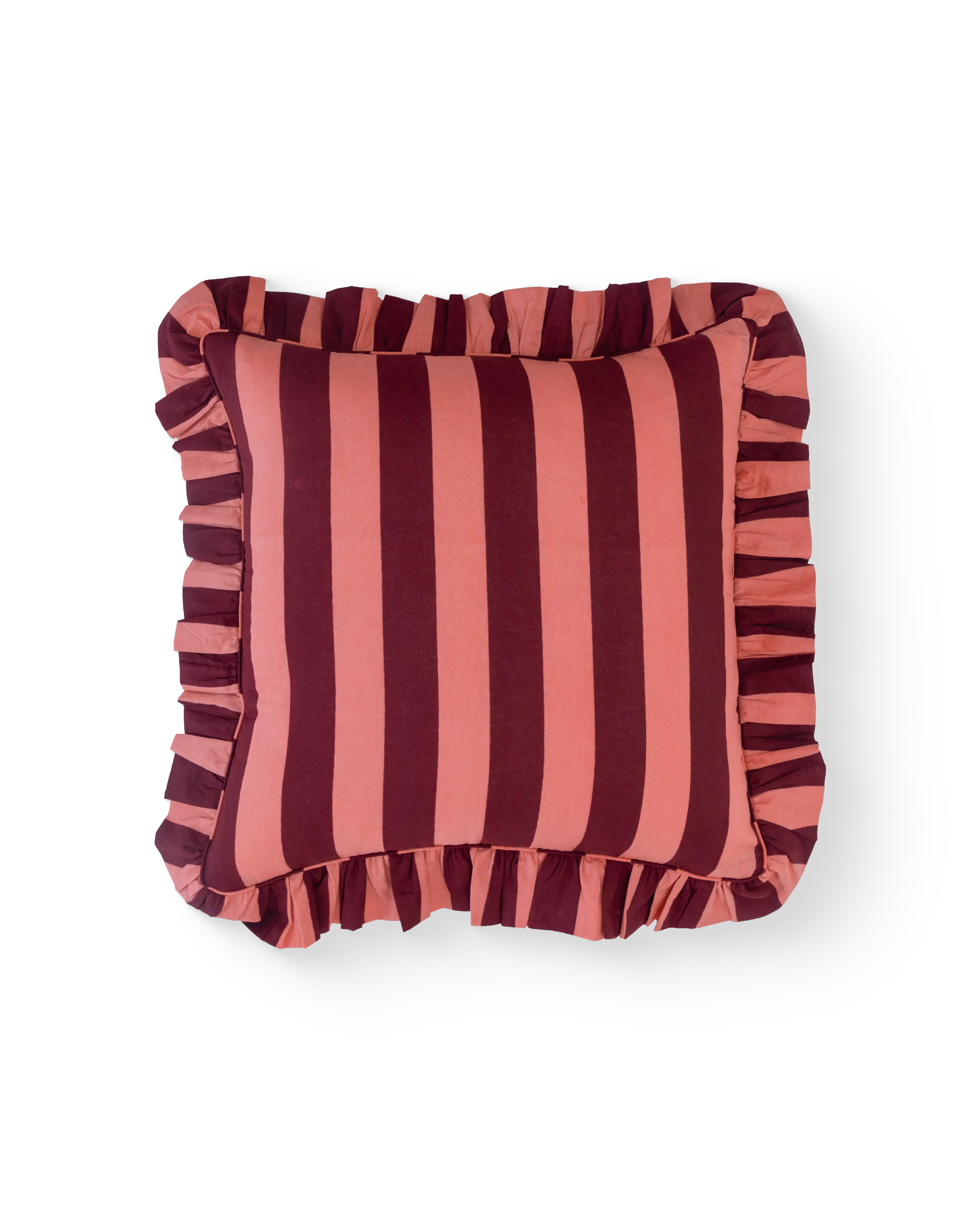 Peach & Brown Striped Ruffle Cushion Cover