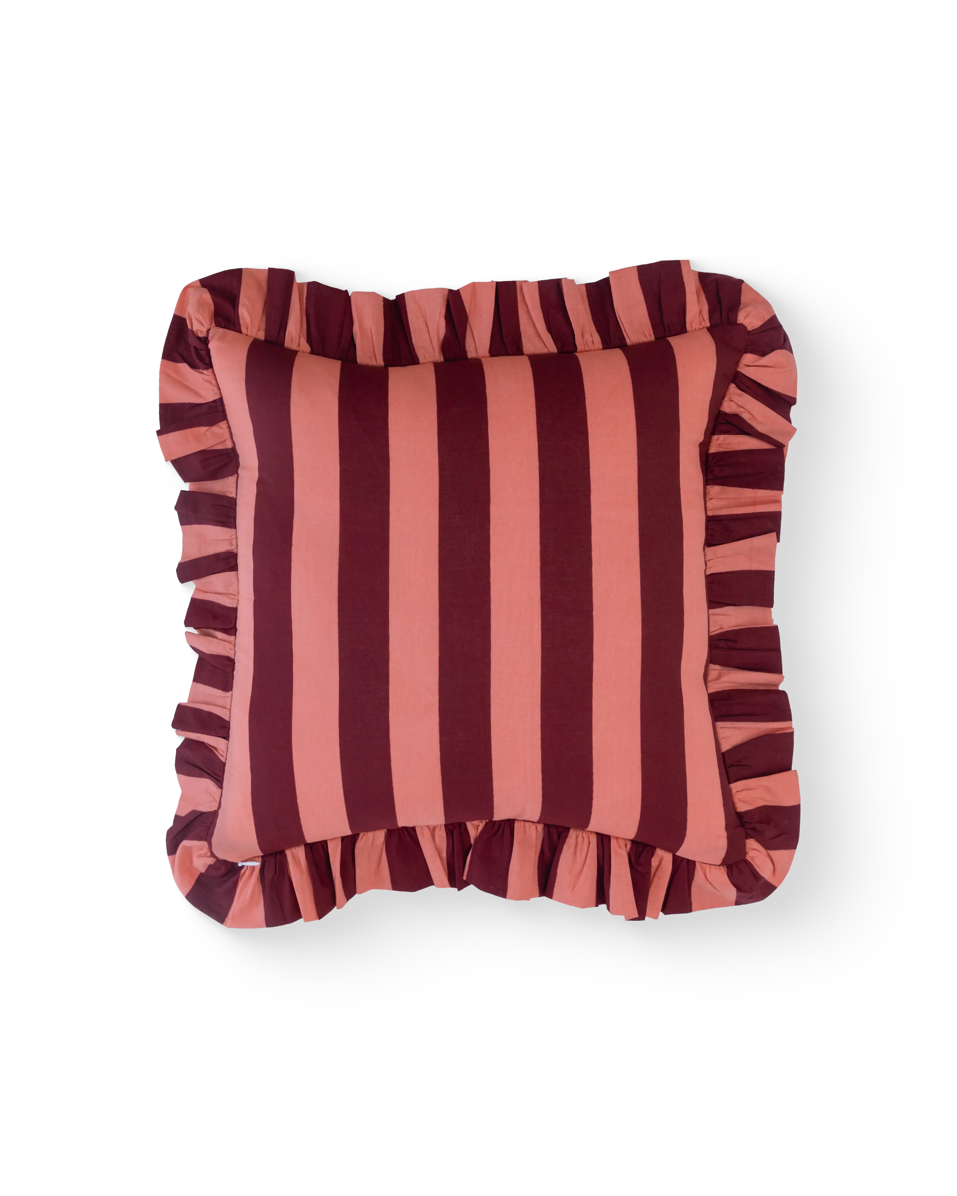 Peach & Brown Striped Ruffle Cushion Cover