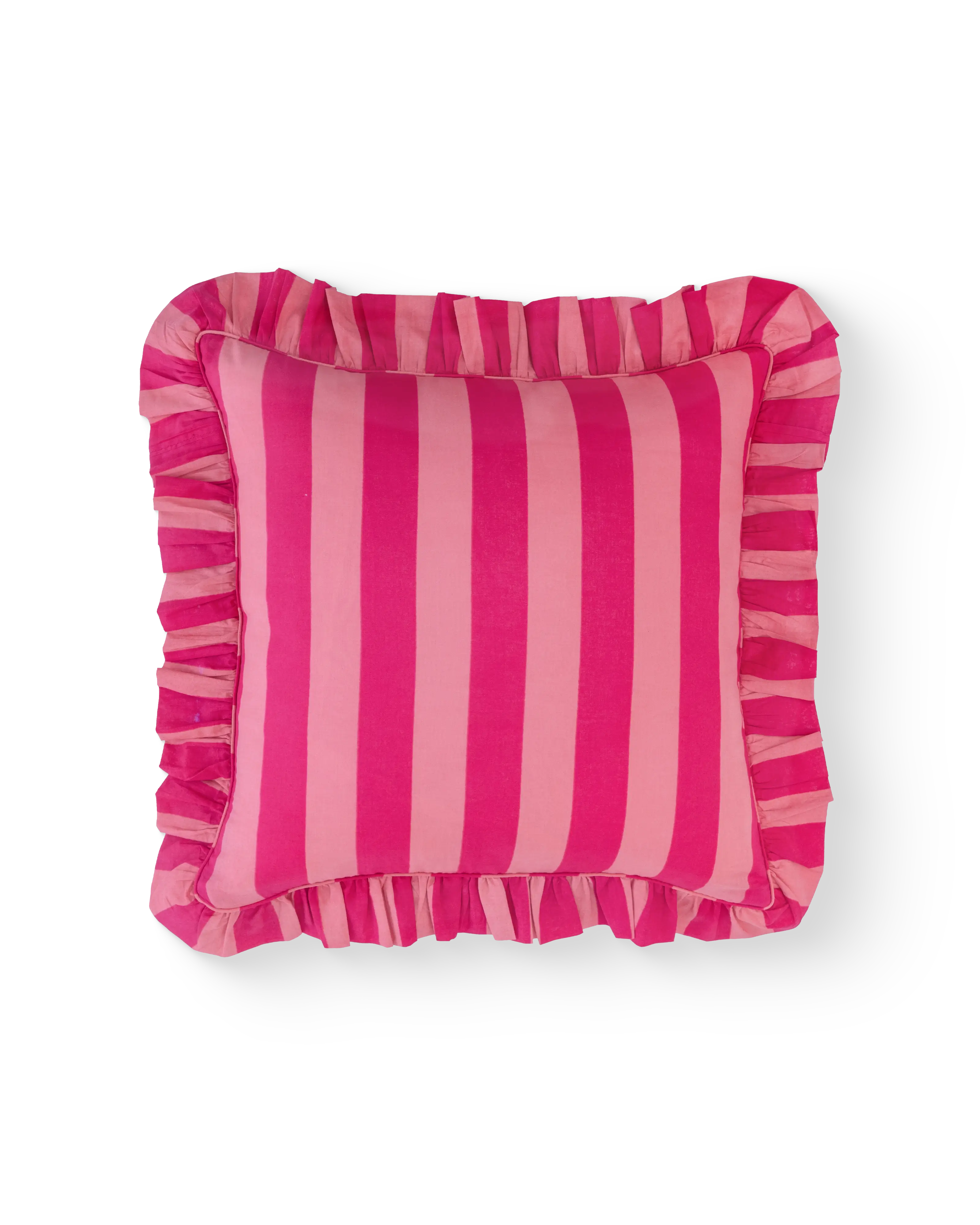 Peach & Pink Striped Ruffle Cushion Cover