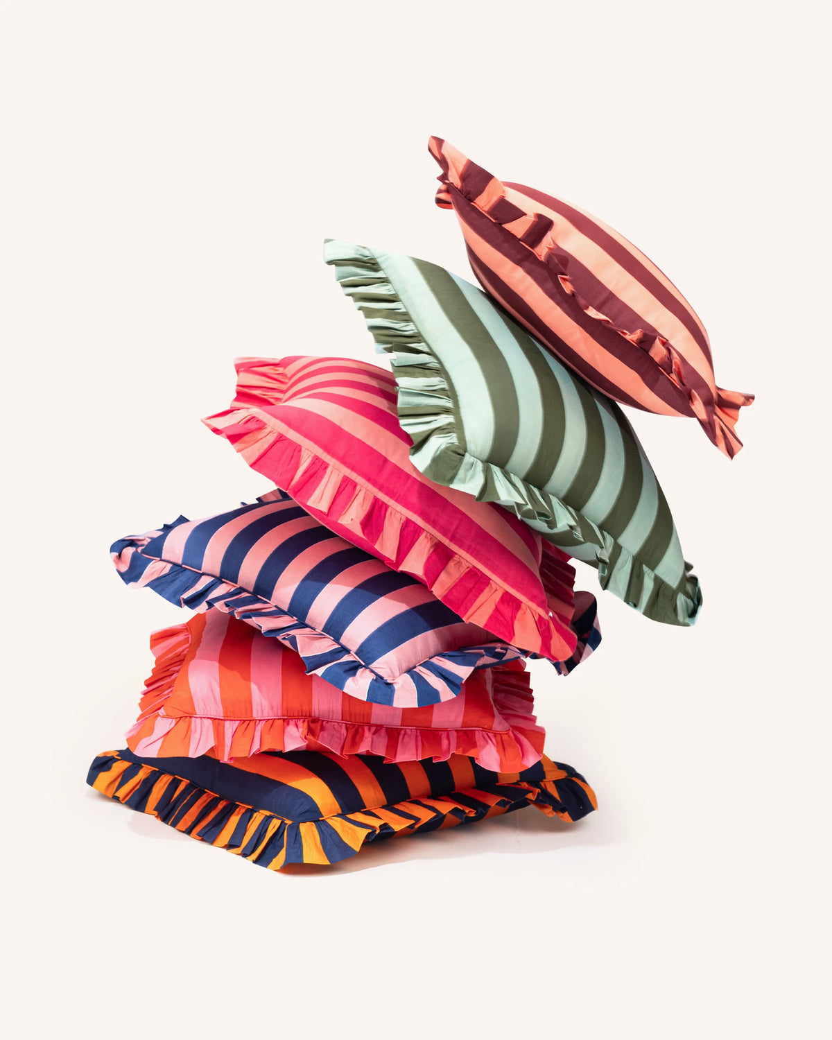 Peach & Pink Striped Ruffle Cushion Cover