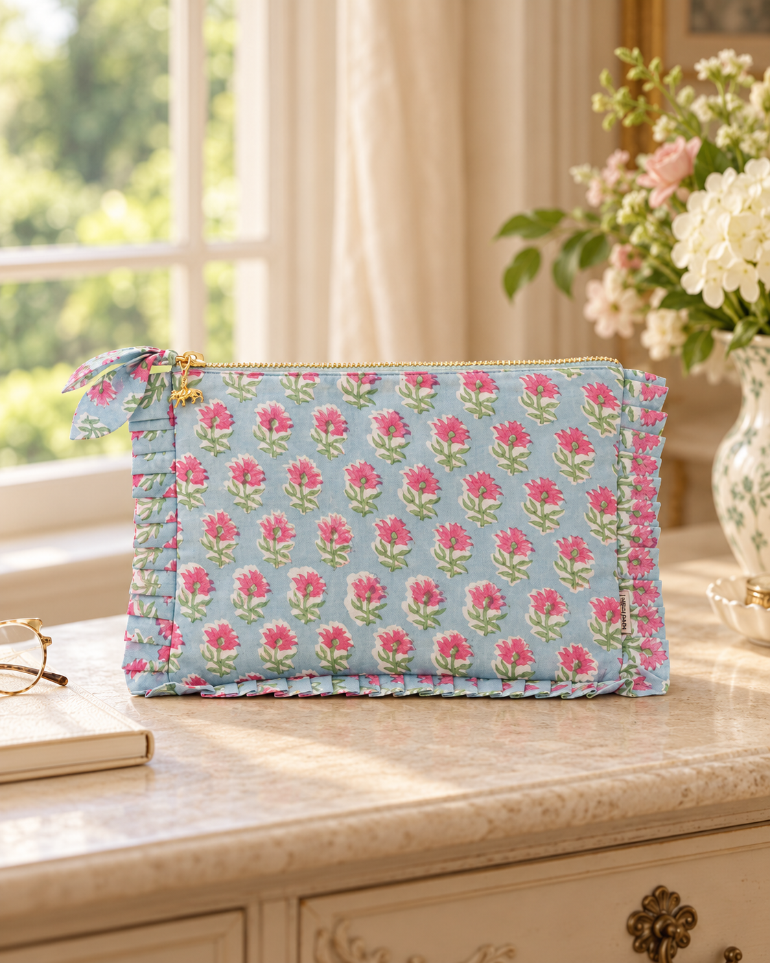 Blue Buta Frill Everyday Pouch