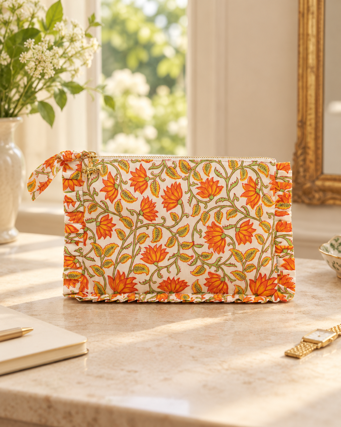 Basanti Bagh Frill Everyday Pouch