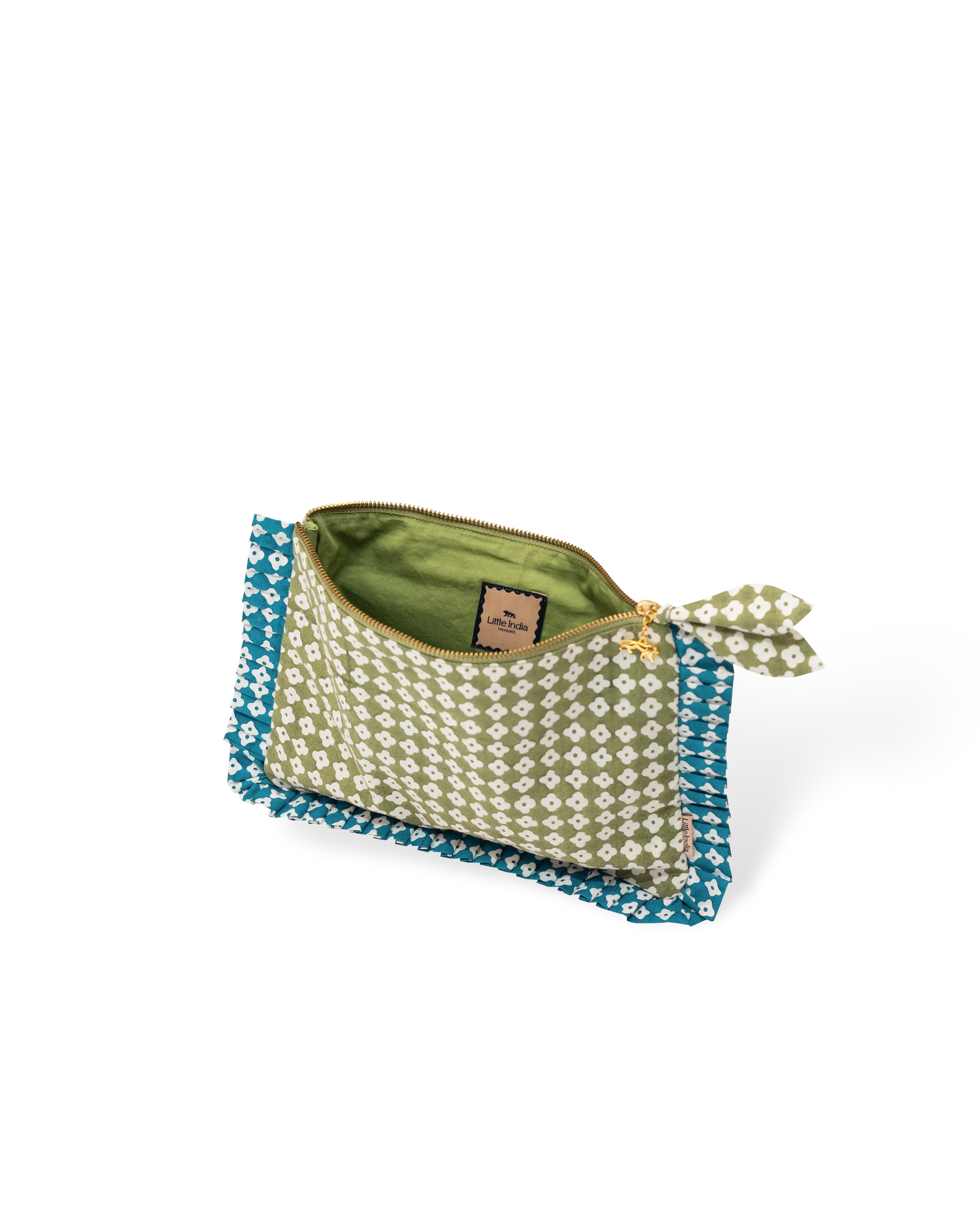 Green Dot Blossom Frill Everyday Pouch