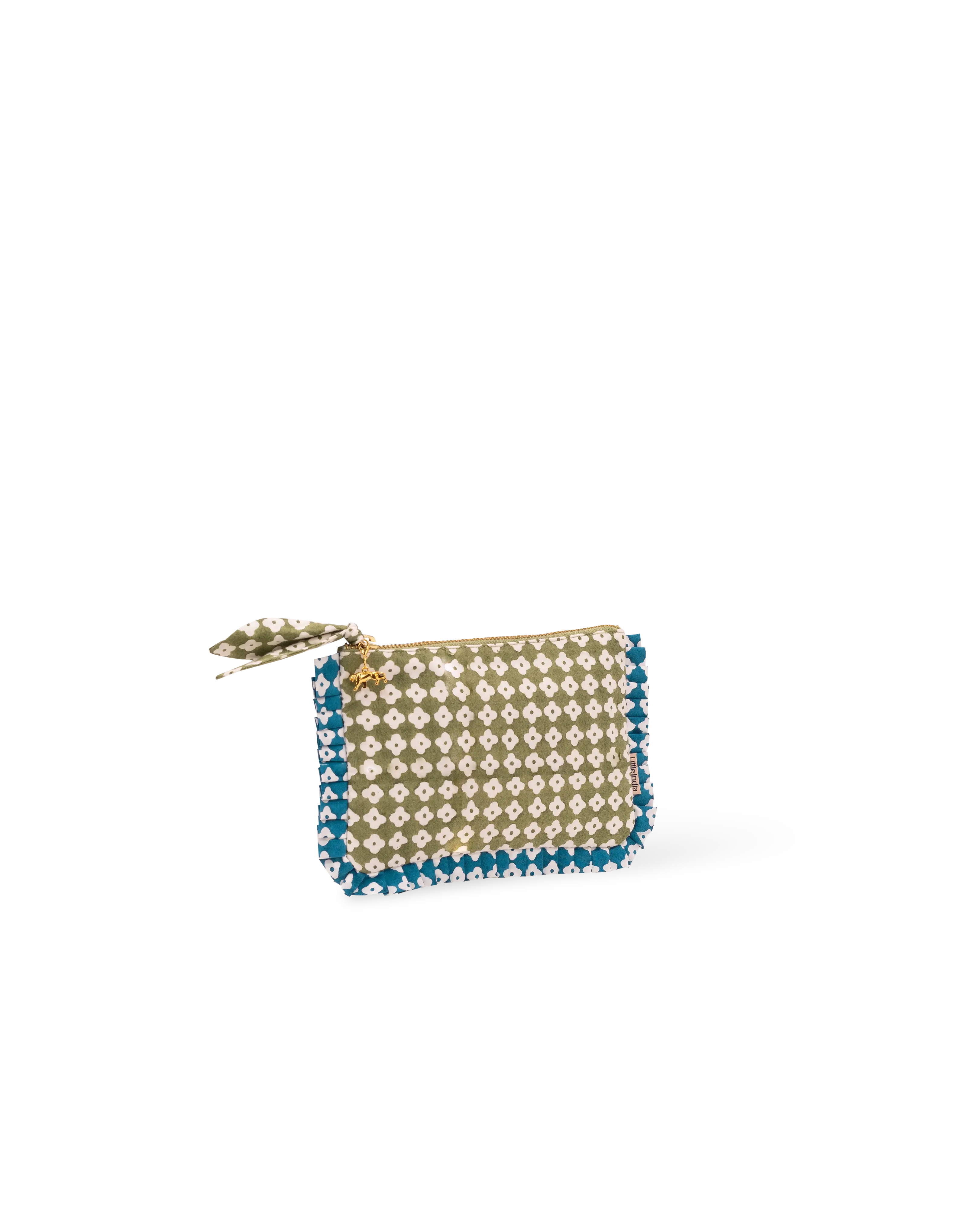 Green Dot Blossom Frill Mini Pouch