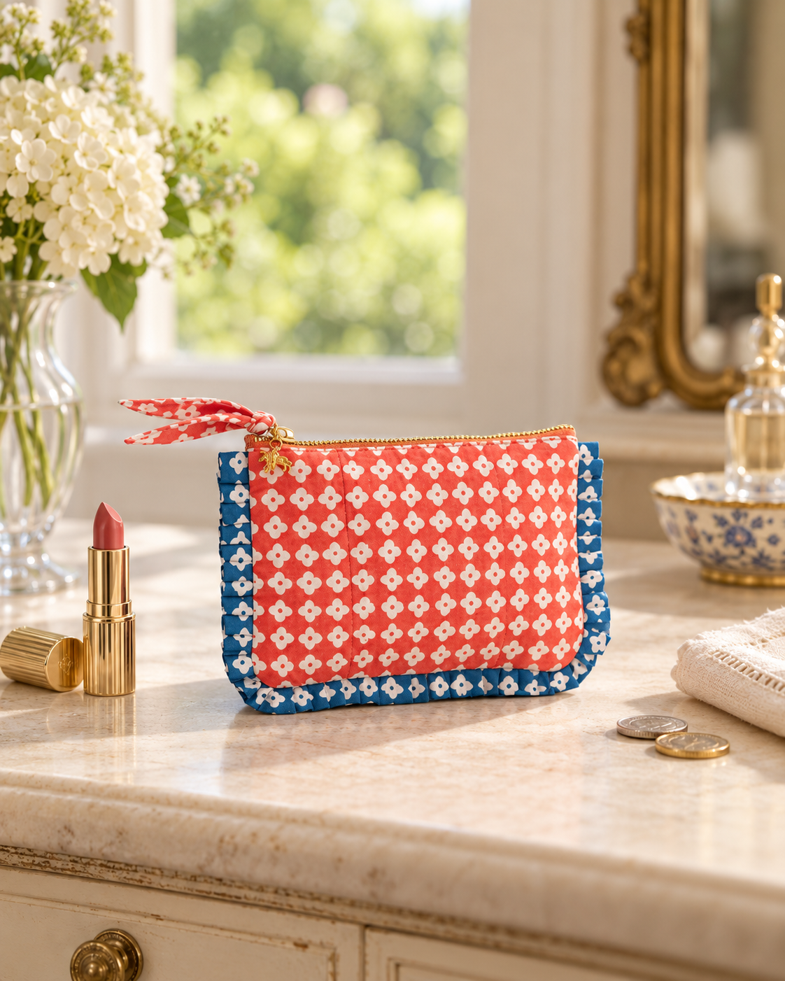 Red Dot Blossom Frill Mini Pouch
