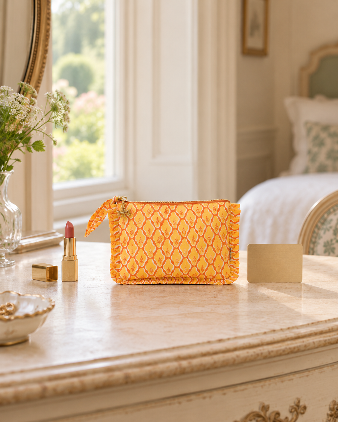 Mustard Buti Frill Mini Pouch