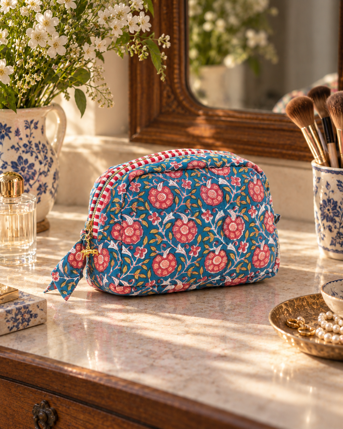 Teal Gulshan Makeup Bag