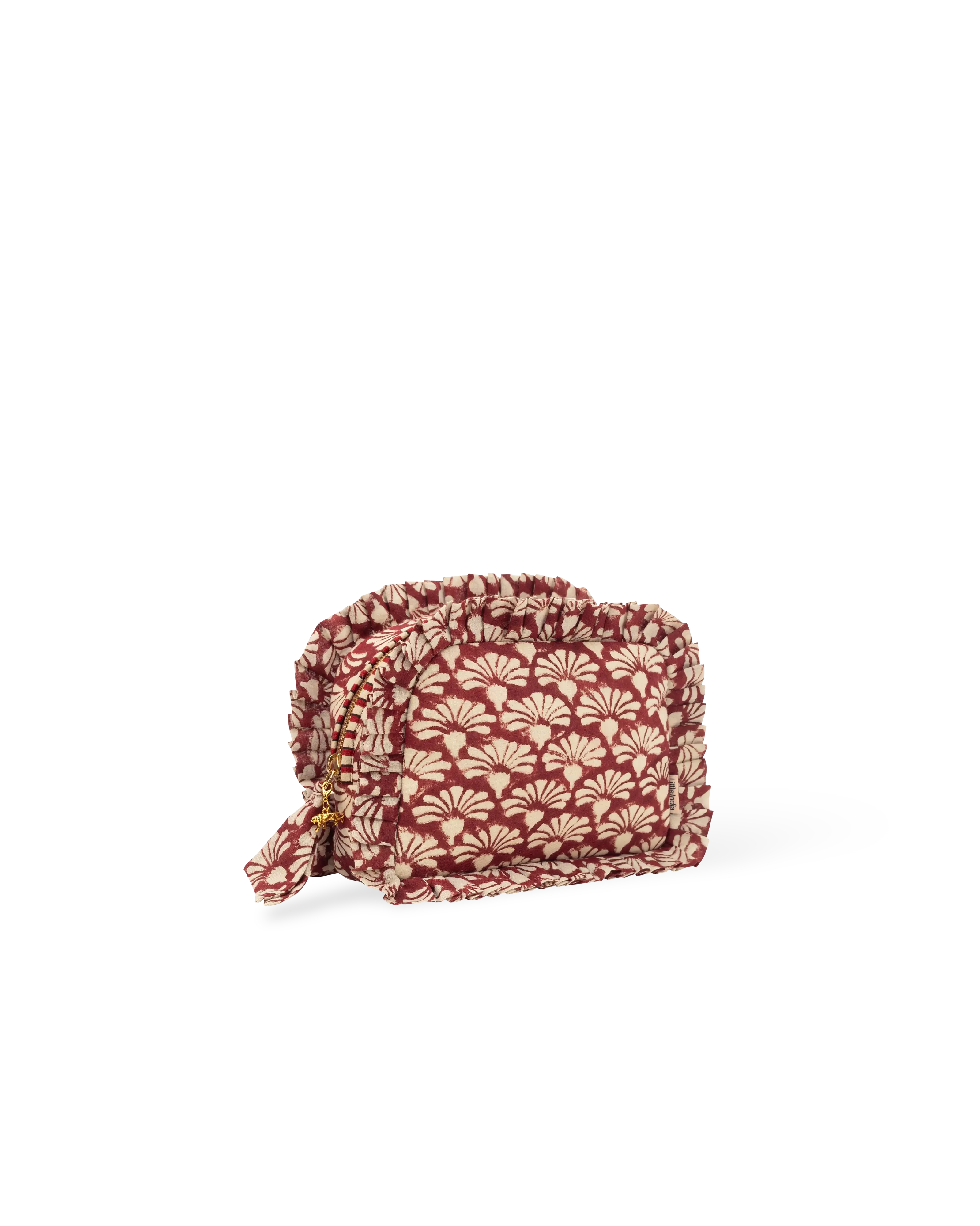 Burgundy Shankh Phool Frill Makeup Bag