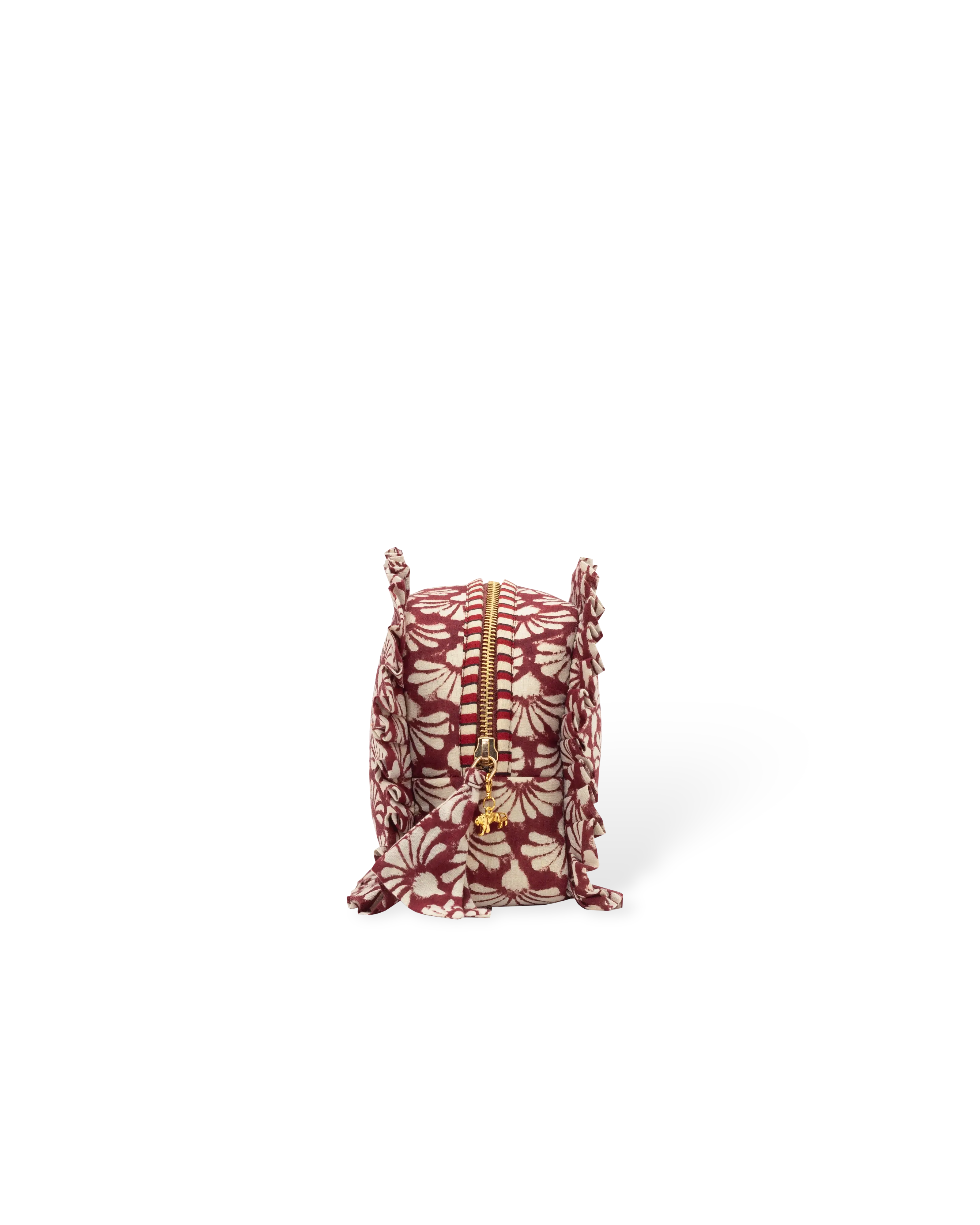 Burgundy Shankh Phool Frill Makeup Bag