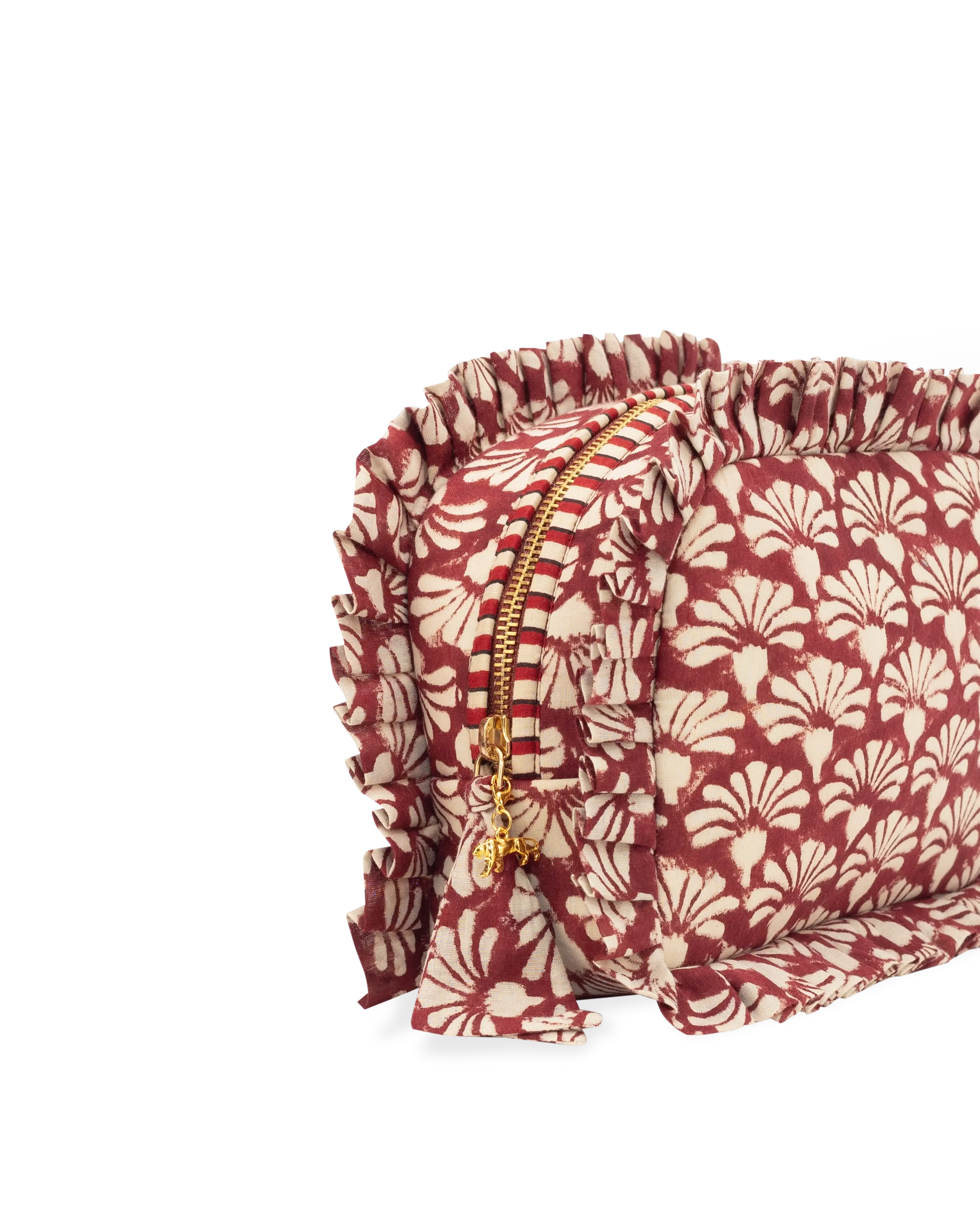 Burgundy Shankh Phool Frill Makeup Bag