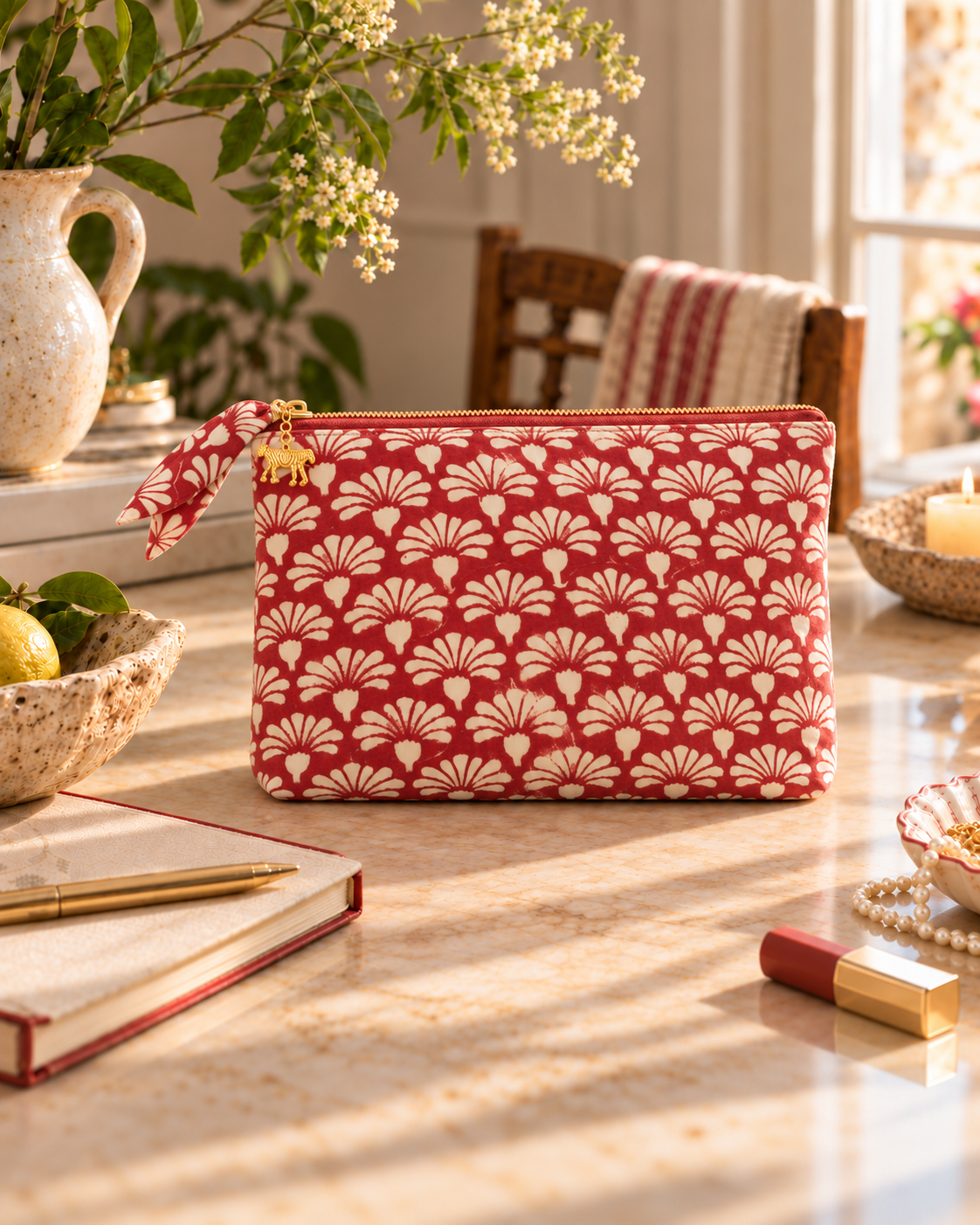 Red Shankh Phool Everyday Pouch
