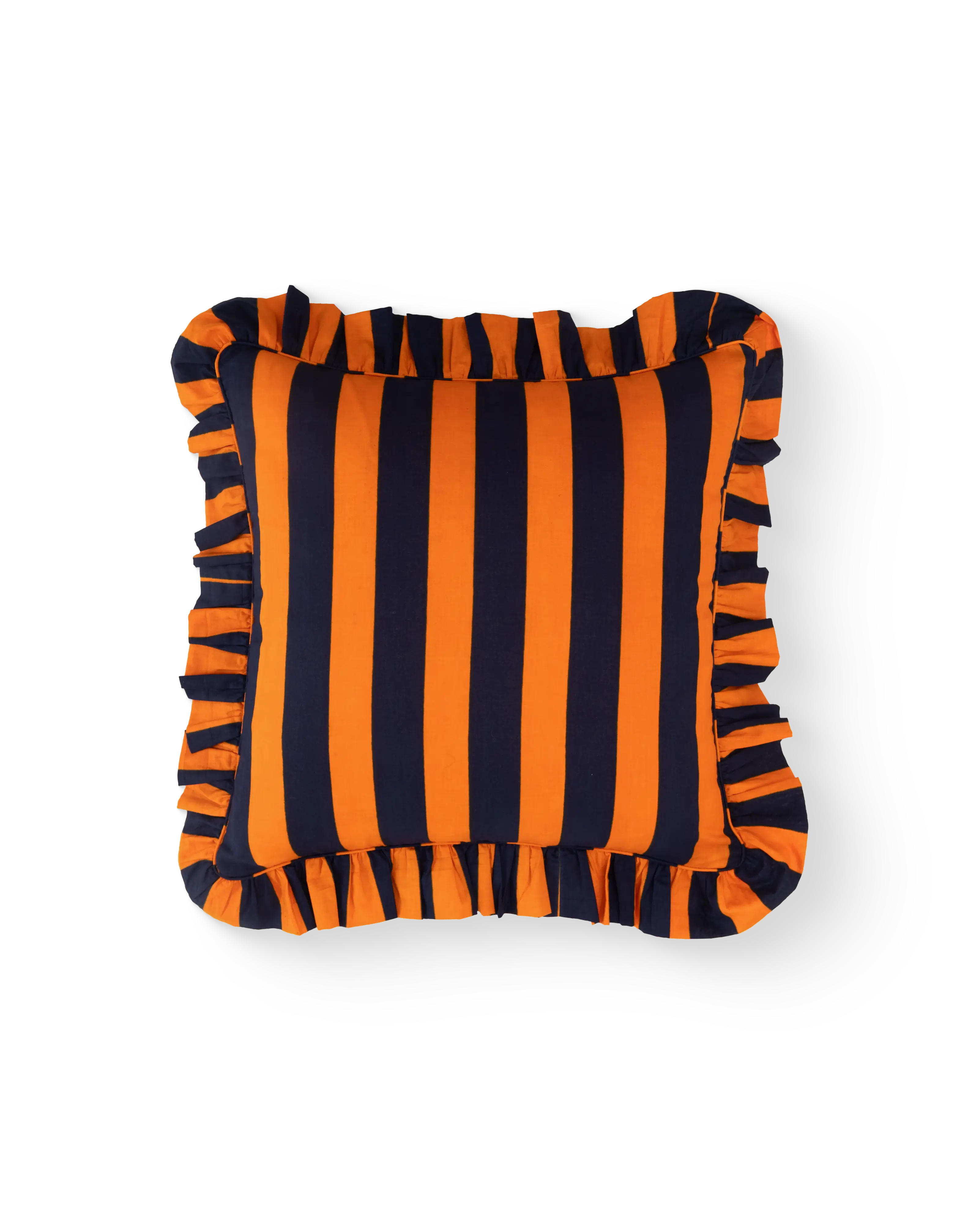Orange & Blue Striped Ruffle Cushion Cover