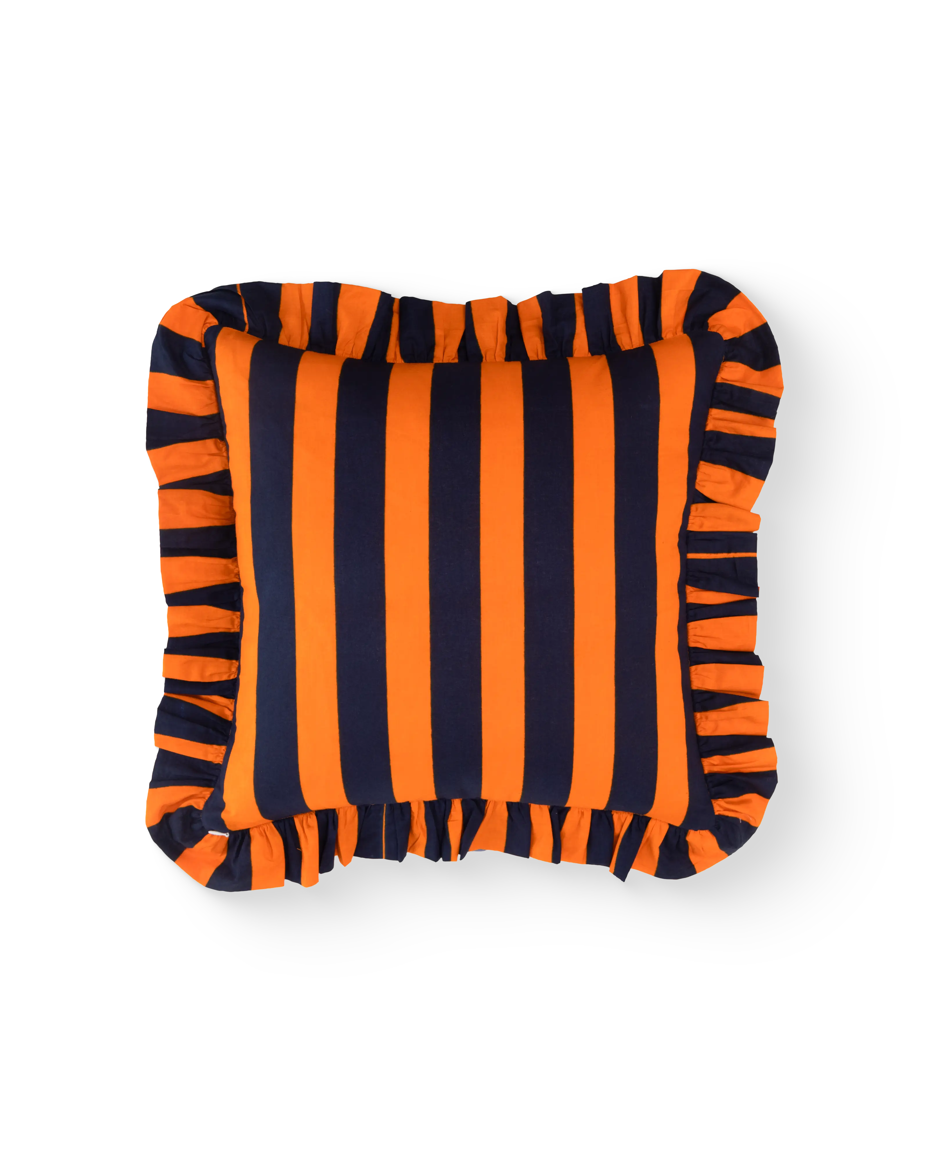 Orange & Blue Striped Ruffle Cushion Cover