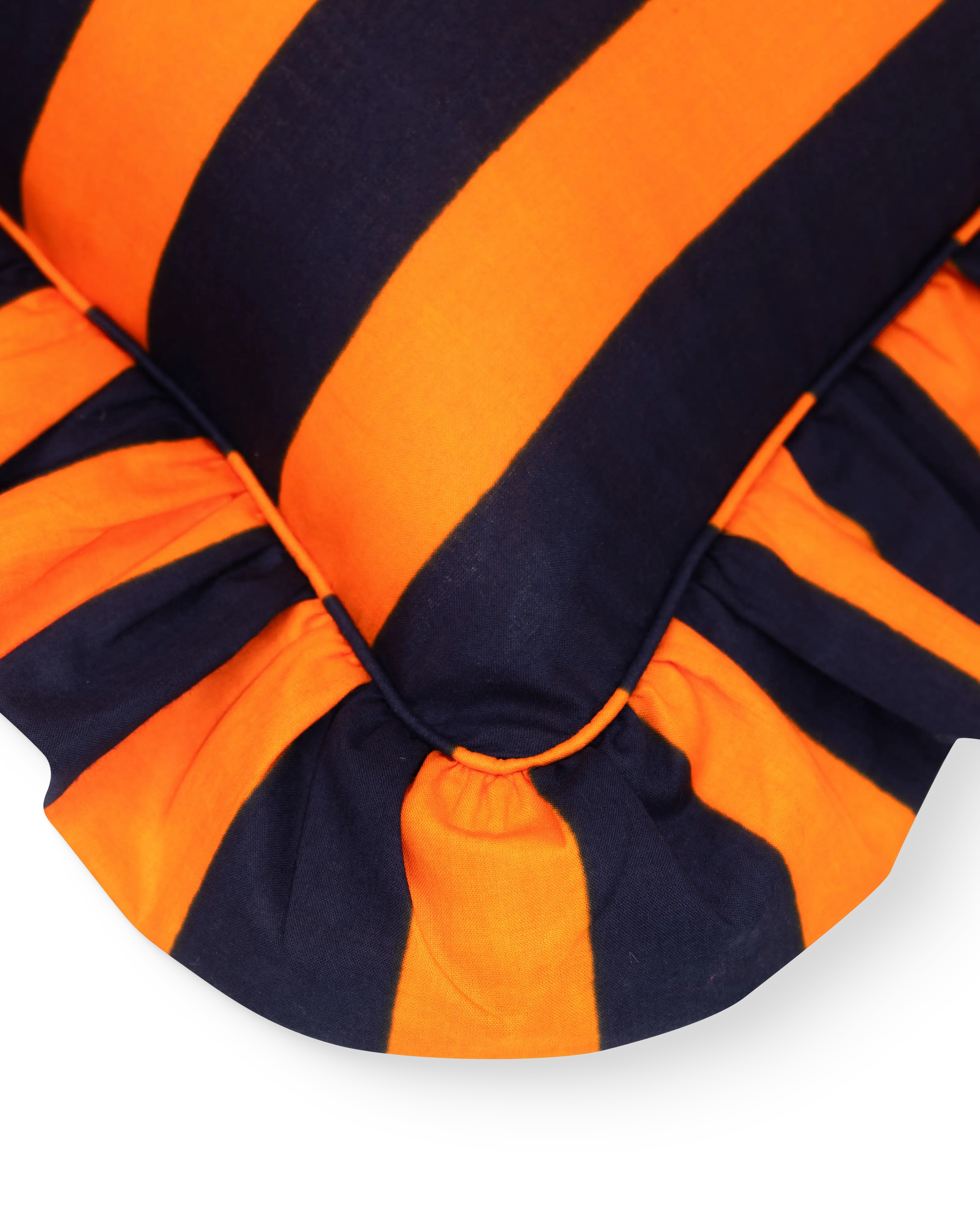 Orange & Blue Striped Ruffle Cushion Cover
