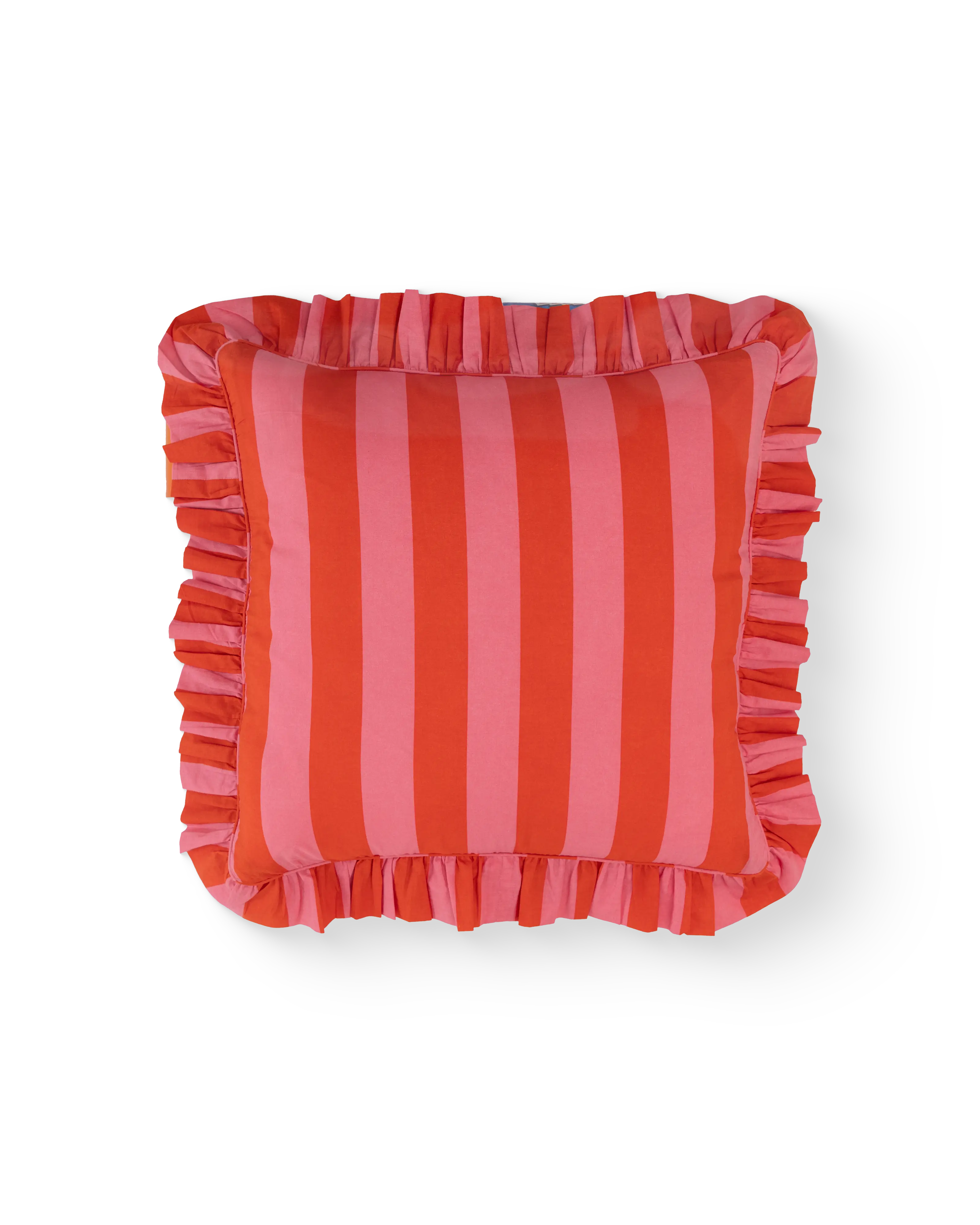 Orange & Pink Striped Ruffle Cushion Cover