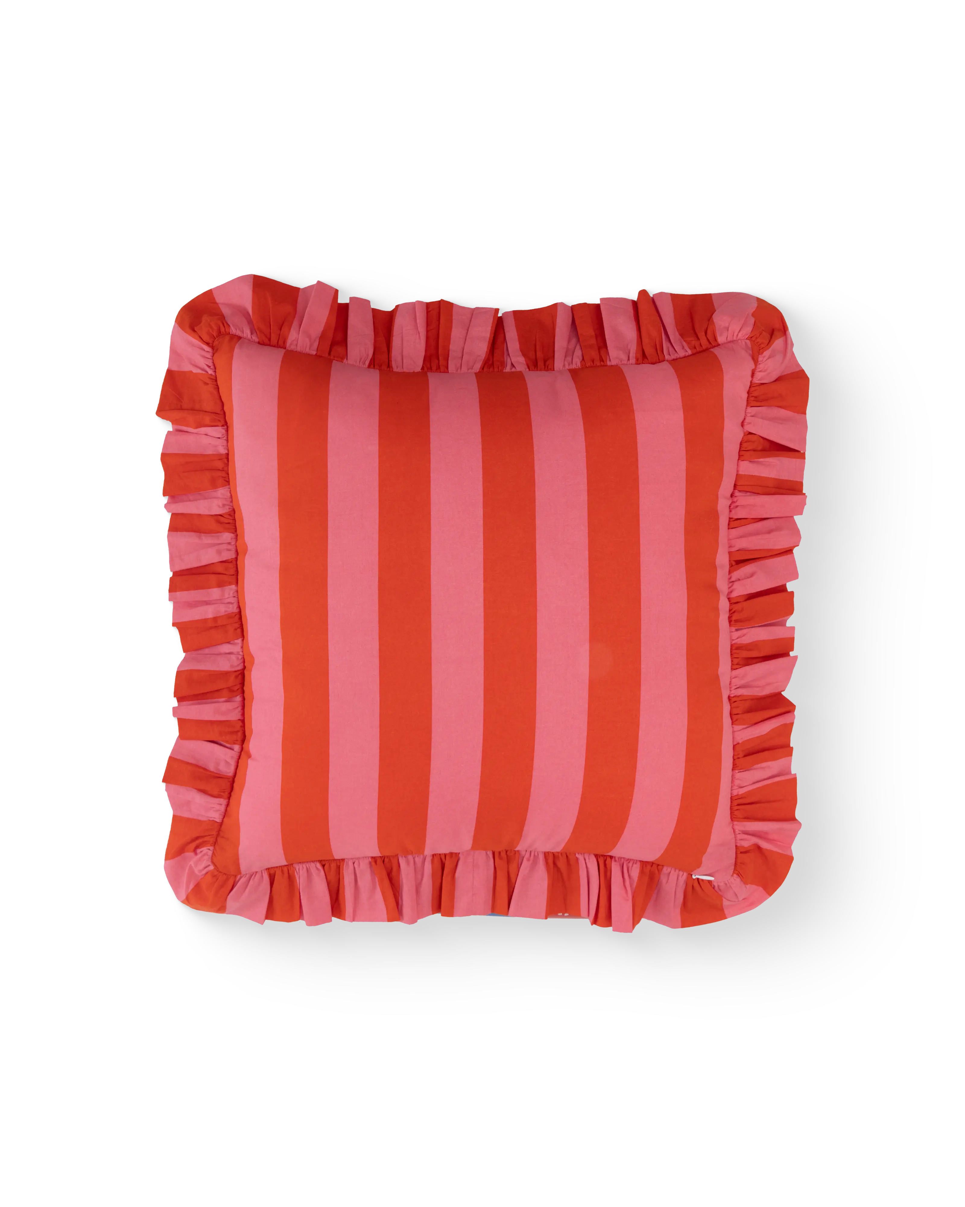 Orange & Pink Striped Ruffle Cushion Cover