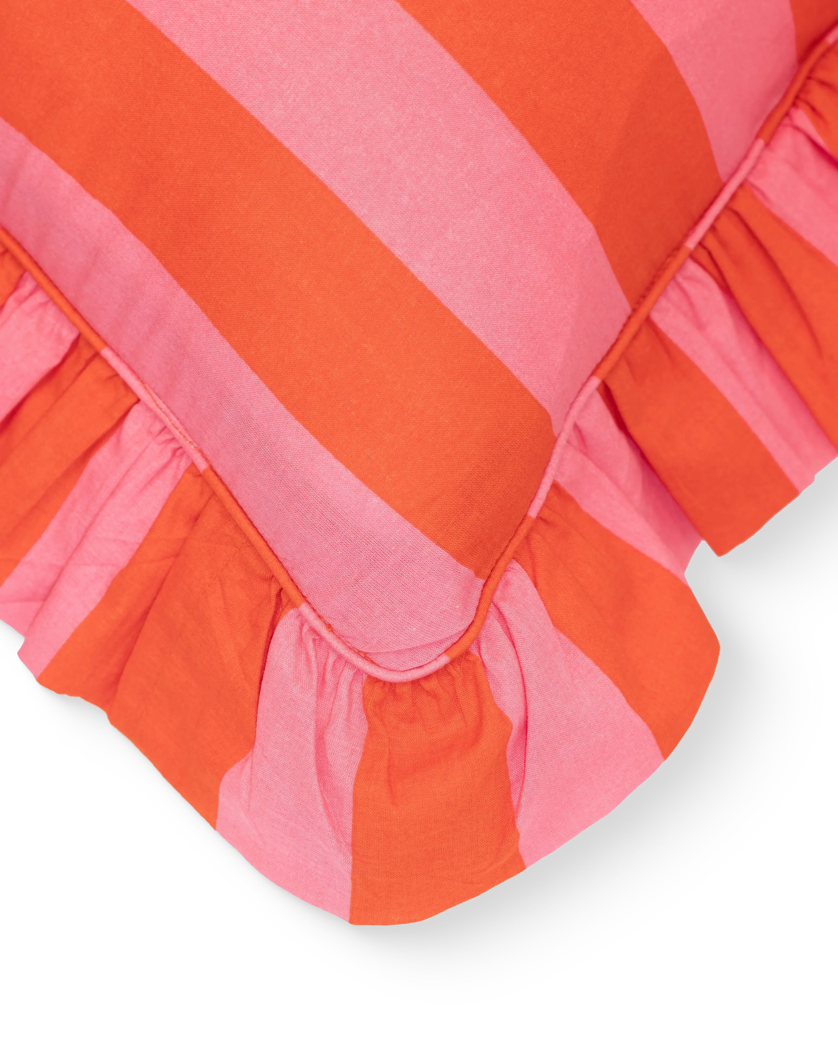 Orange & Pink Striped Ruffle Cushion Cover
