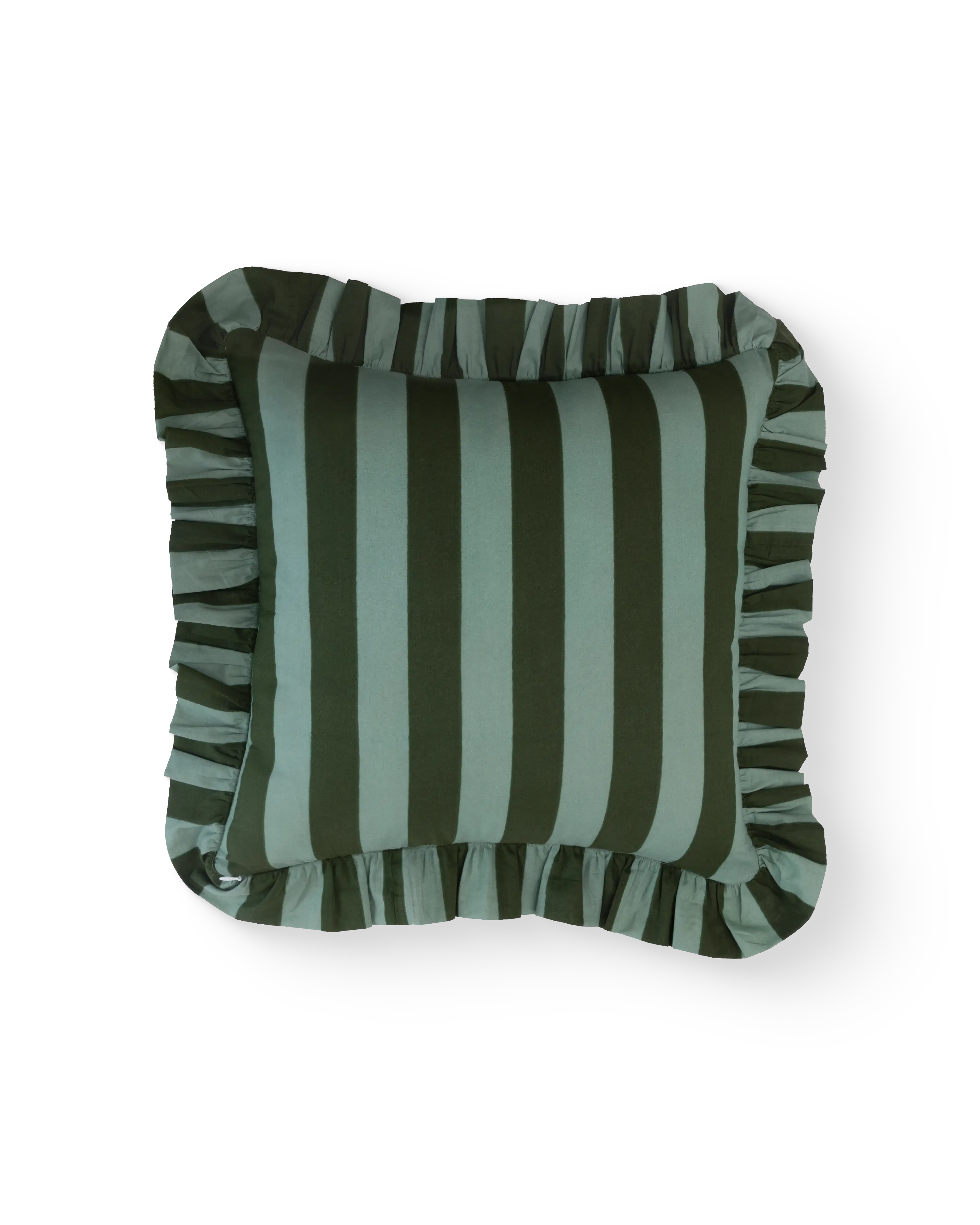 Olive & Sage Striped Ruffle Cushion Cover