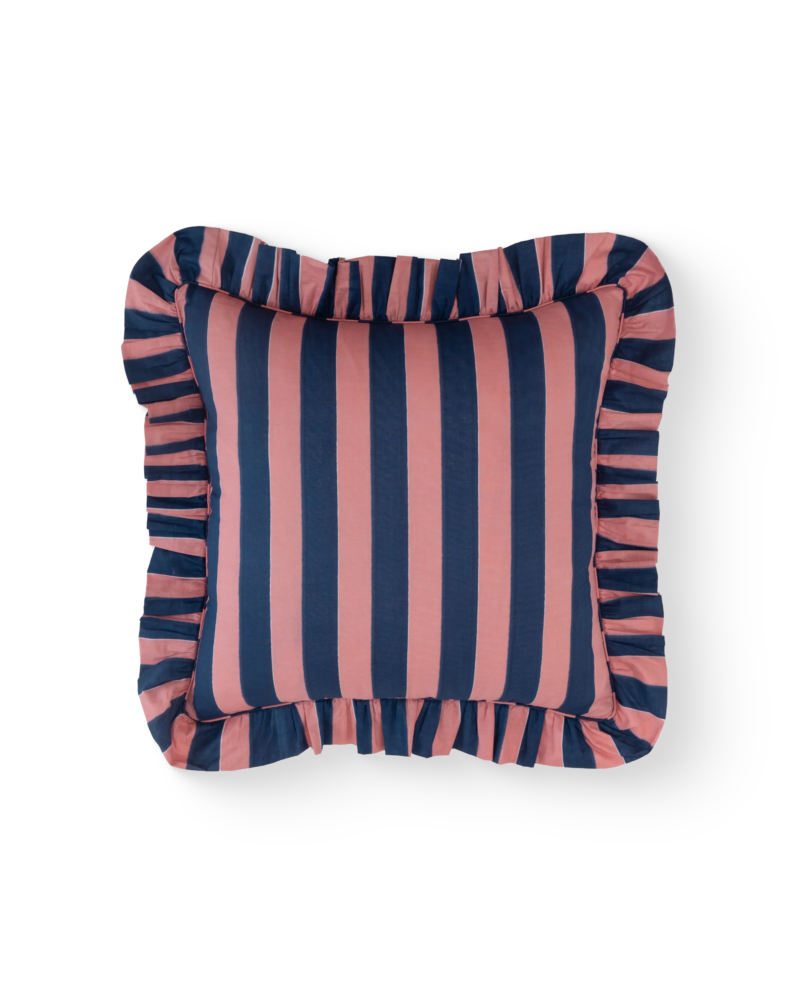 Pink & Blue Striped Ruffle Cushion Cover