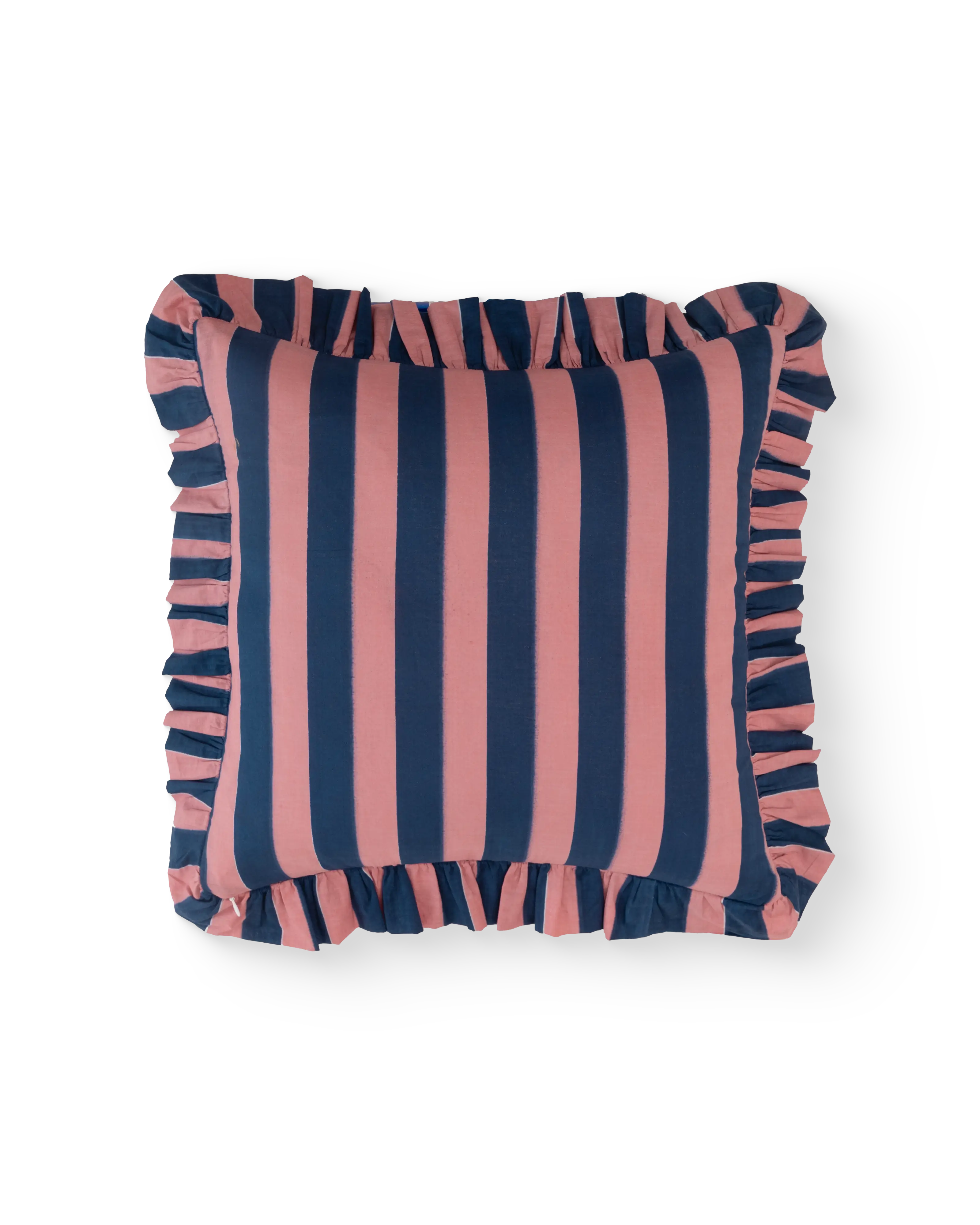 Pink & Blue Striped Ruffle Cushion Cover