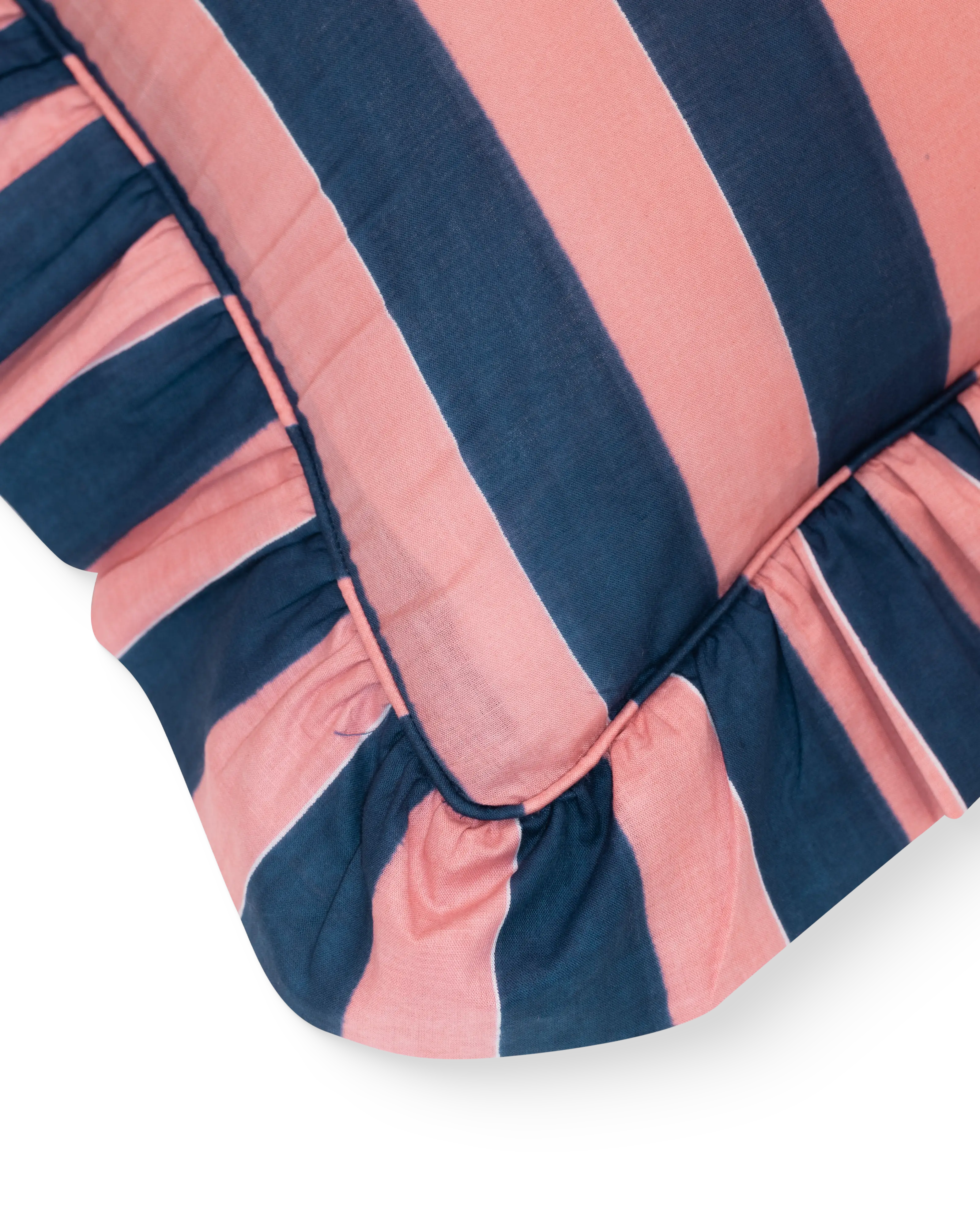Pink & Blue Striped Ruffle Cushion Cover
