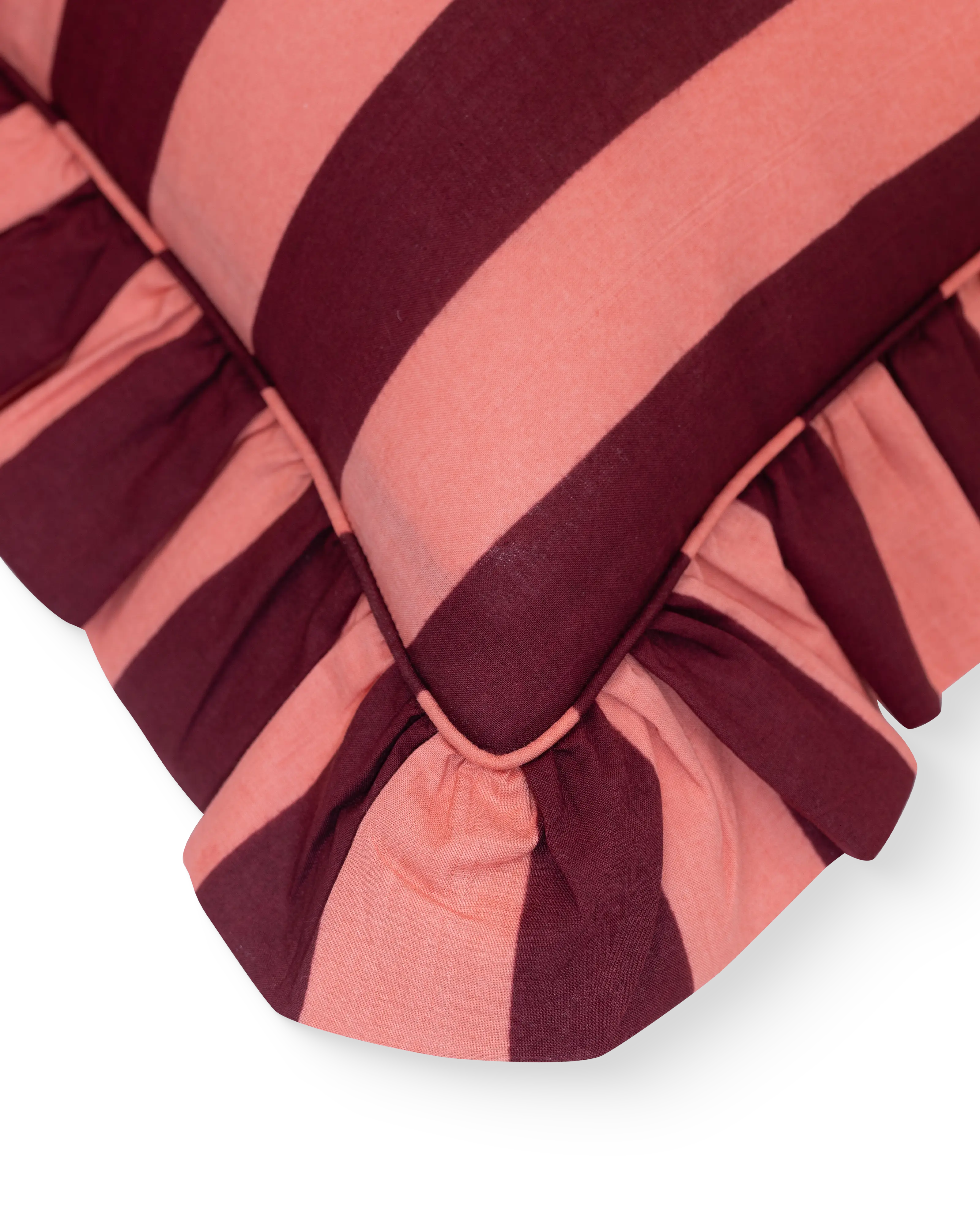 Peach & Brown Striped Ruffle Cushion Cover
