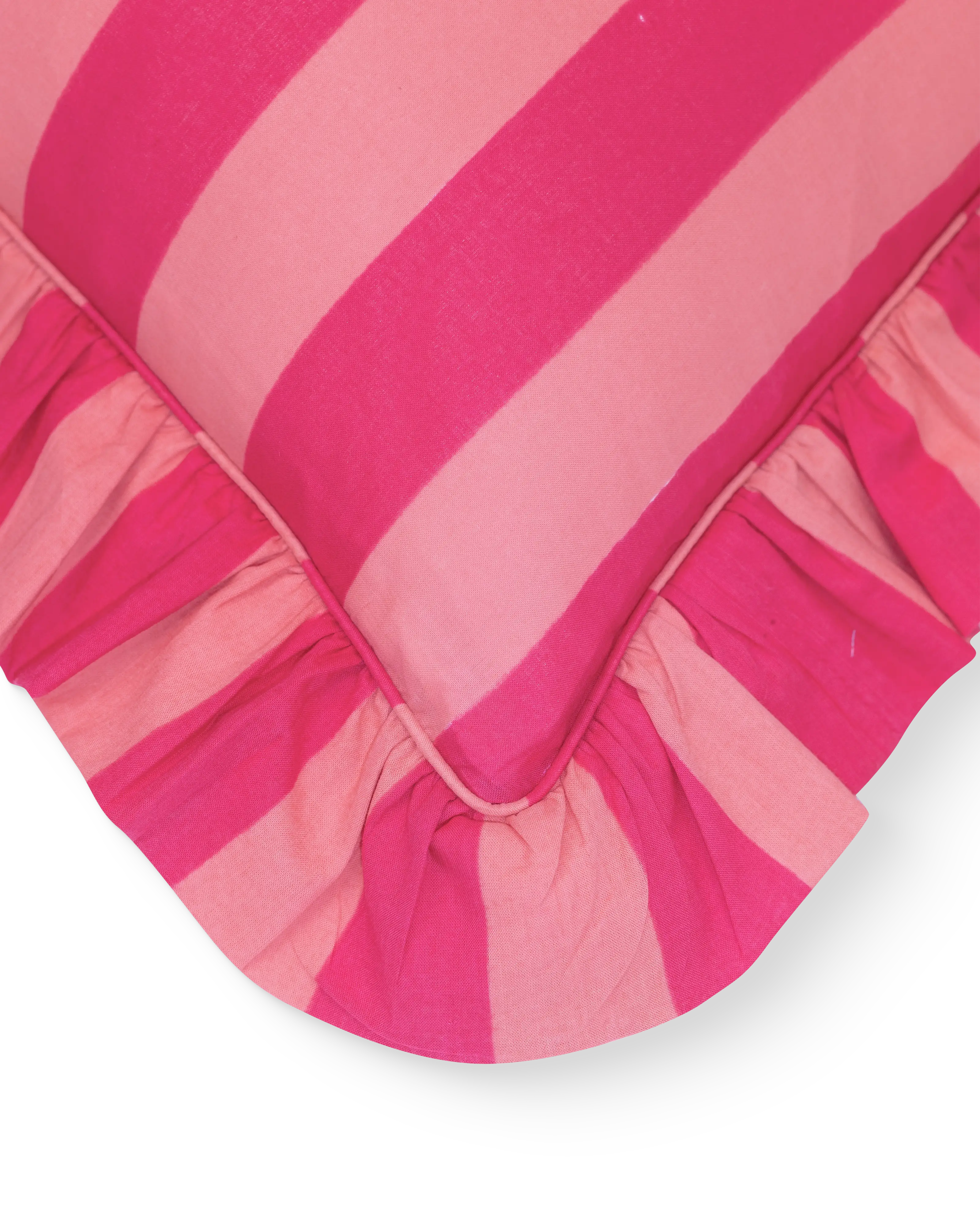 Peach & Pink Striped Ruffle Cushion Cover