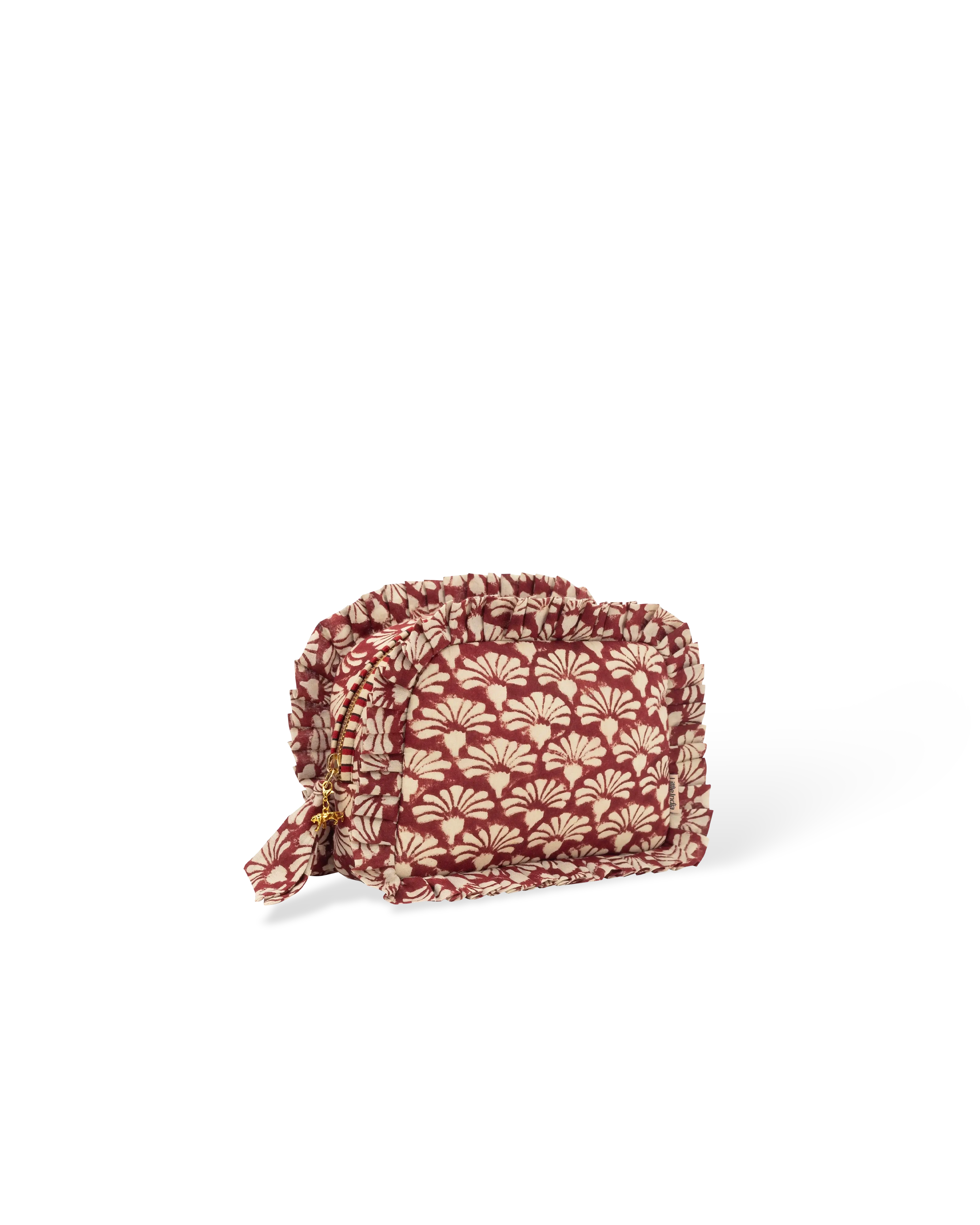Burgundy Shankh Phool Frill Makeup Bag